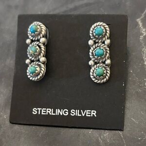 NWT Natural Mojave Turquoise 925 Stamped Sterling Silver Triple Stone Earrings